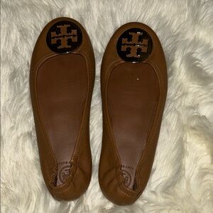 Tory Burch Tan Leather Flats with Logo Accent